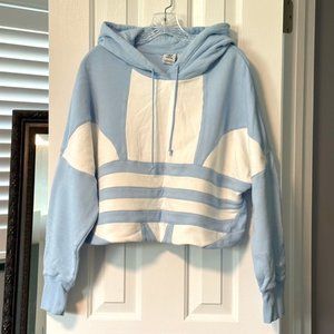 Adidas Trefoil Big Logo Cropped Hoodie in blue, size Medium